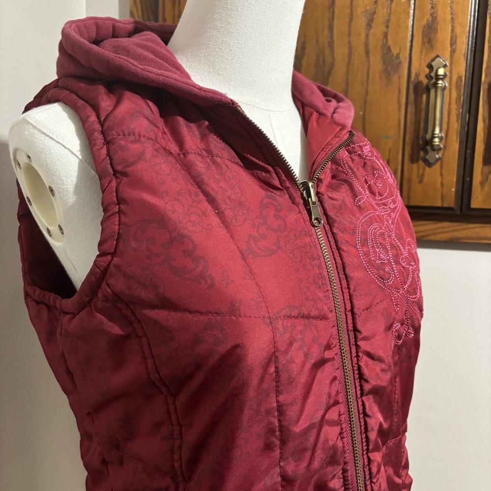 Vintage Y2K Hooded Zip Vest Size Small Reversible Sporty Red Burgundy - Picture 4 of 8